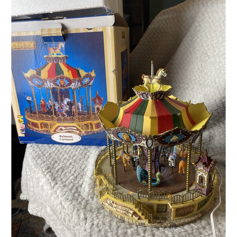 Lemax Village Collection BELMONT CAROUSEL Animated Musical Light RARE 2004 Works
